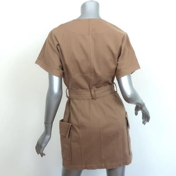 A.L.C. Bellamy Zip-Front Mini Dress Brown Stretch Twill Size 8 Belted Shift NEW - Picture 4 of 7